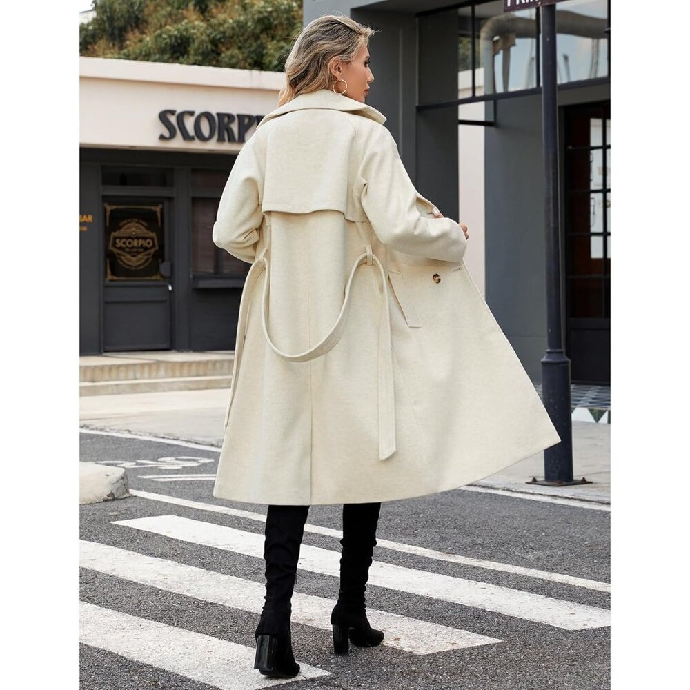 ⚡Women's Beige Mid length Autumn and Winter‎ Long Trench Coat With Belt Elegant